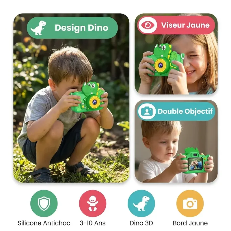 Appareil Photo Enfant 4 Ans – Design Dinosaure HD – Vert