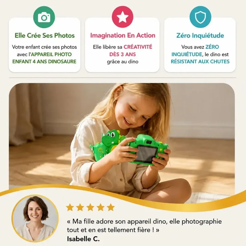 Appareil Photo Enfant 4 Ans – Design Dinosaure HD – Vert
