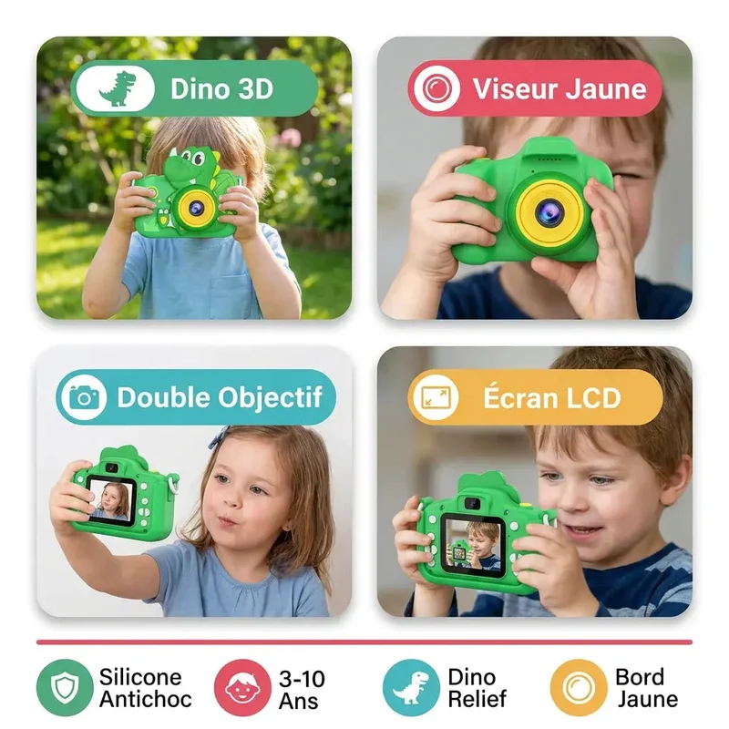 Appareil Photo Enfant 4 Ans – Design Dinosaure HD – Vert