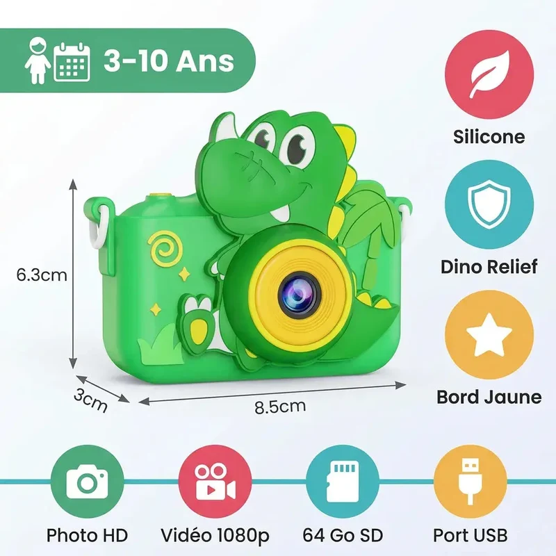 Appareil Photo Enfant 4 Ans – Design Dinosaure HD – Vert
