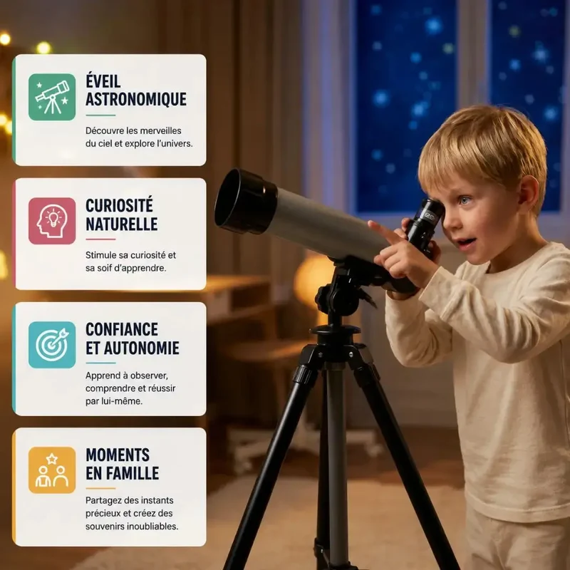 Télescope Enfant – Réfracteur Astronomique Multi-Grossissements Trépied 360°