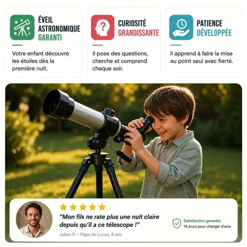 Télescope Enfant – Réfracteur Astronomique Multi-Grossissements Trépied 360°