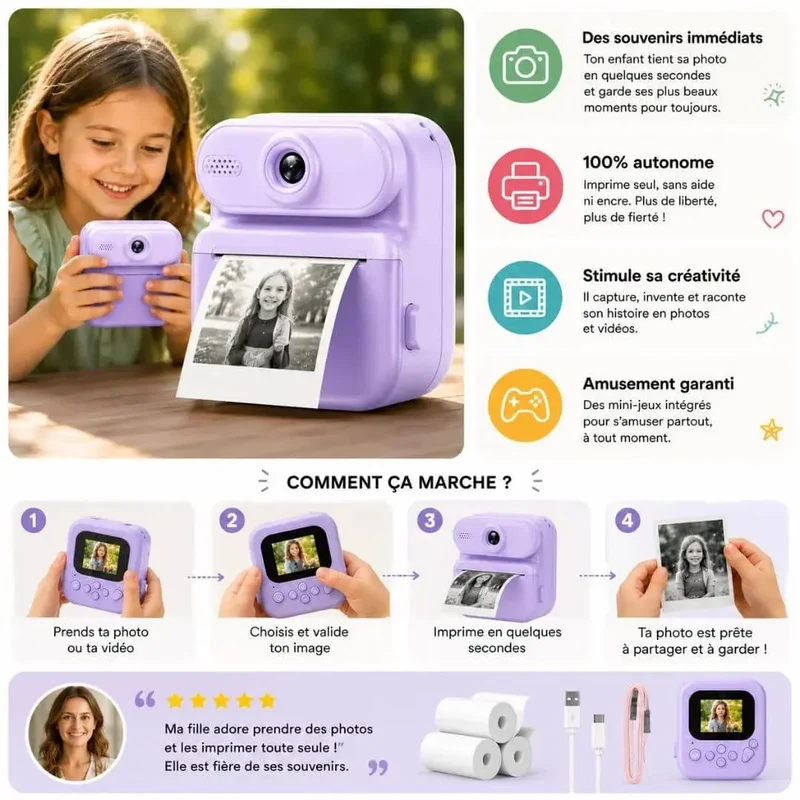 Appareil Photo Enfant Instantané – Impression Thermique