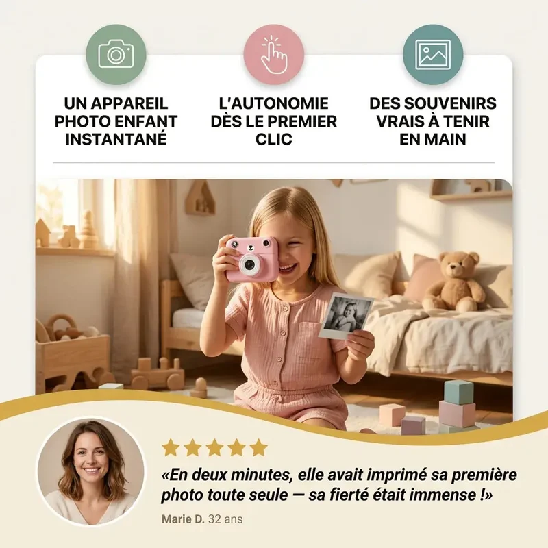 Appareil Photo Enfant Instantané – Impression Thermique – Objectif 180°