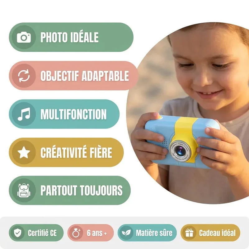 Appareil Photo Enfant Numérique – Objectif 180° et Cadres Amusants