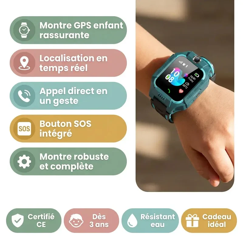 Montre Connectée Enfant GPS – Appels SIM, Caméra & Géoloc