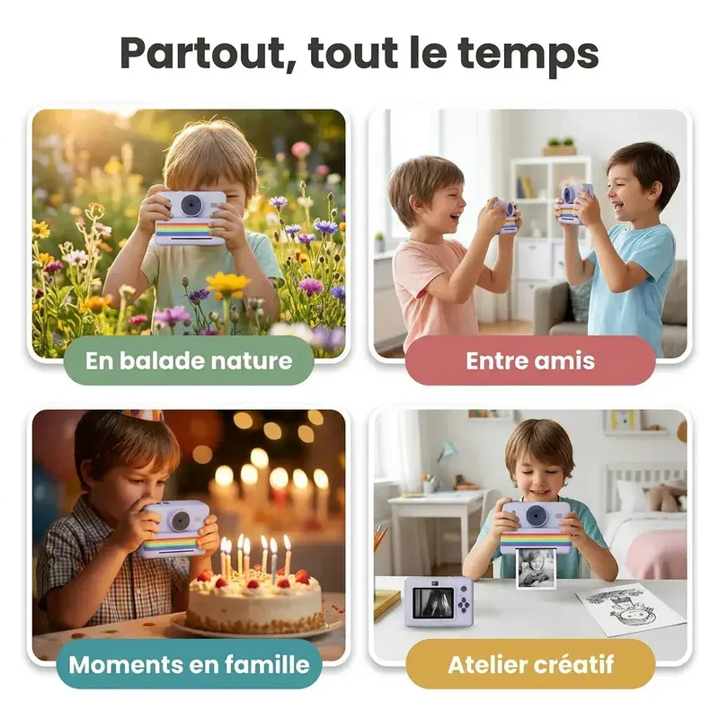 Appareil Photo Imprimante Enfant - Impression Instantanée Sans Encre