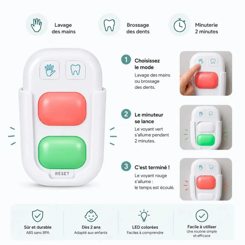 Sablier Brossage Dents Enfant LED 2 Minutes – Routine Ludique & Autonomie