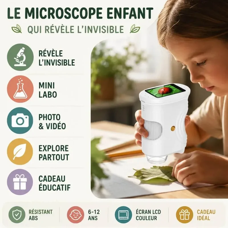 Microscope Enfant Écran 5cm Zoom 1000x – Dès 6 Ans
