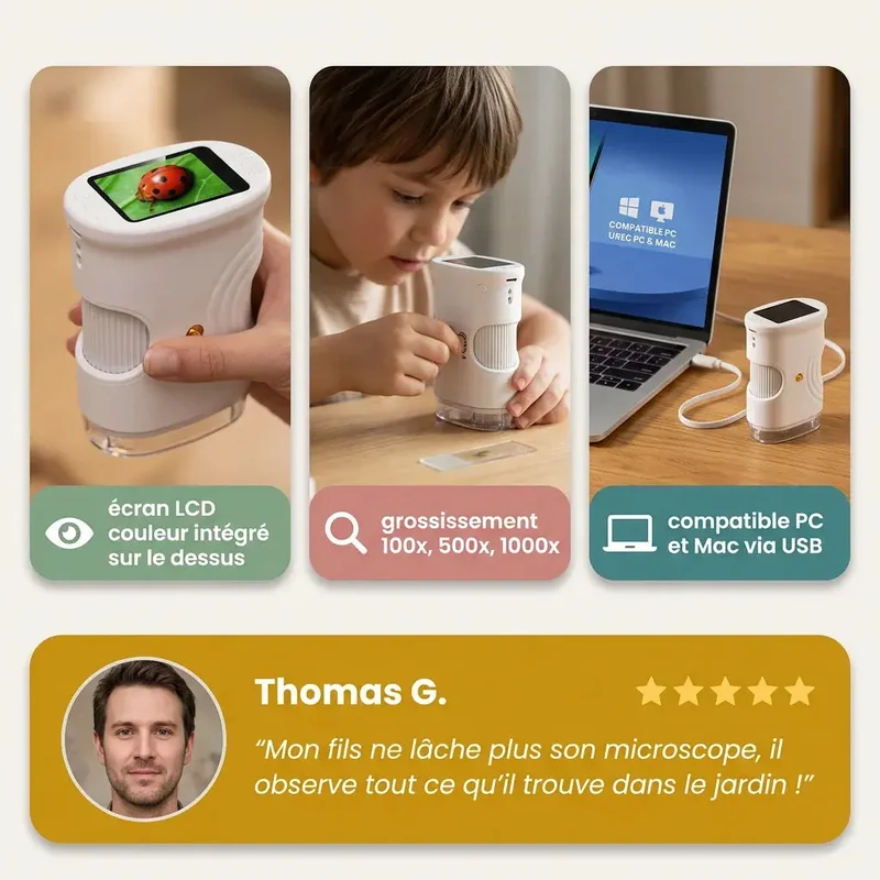 Microscope Enfant Écran 5cm Zoom 1000x – Dès 6 Ans