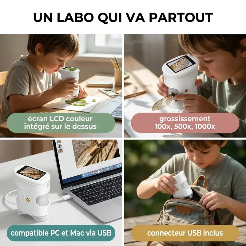 Microscope Enfant Écran 5cm Zoom 1000x – Dès 6 Ans