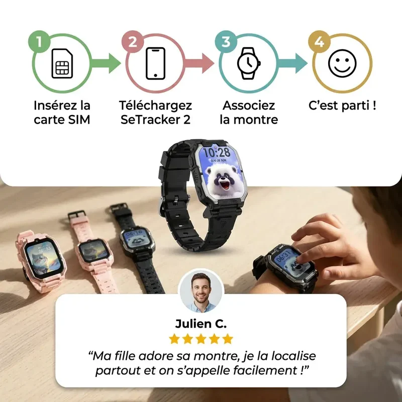 Montre Connectée Enfant GPS 4G – Appels Vidéo, SOS & Localisation Temps Réel
