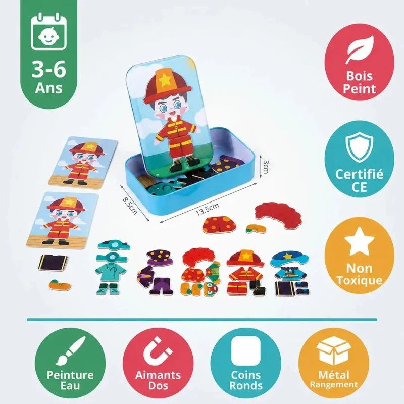 Puzzle Magnétique Habillage Enfant Bois