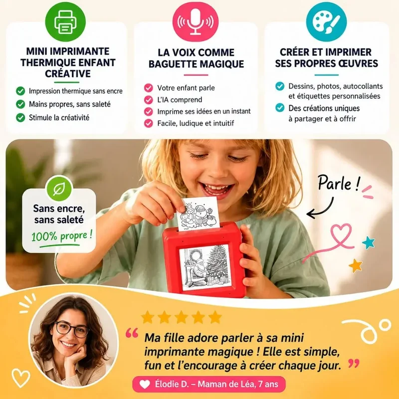 Imprimante Thermique Enfant sans Encre – Commande Vocale