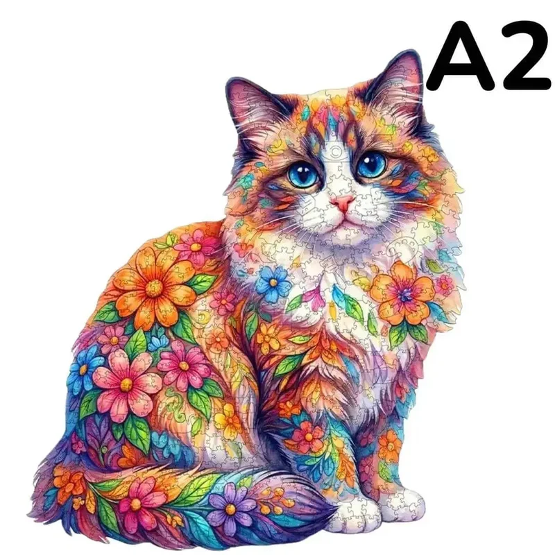 Puzzle Bois Chat Floral – Puzzle Coloré en Bois