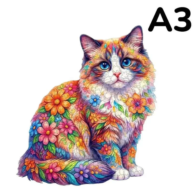 Puzzle Bois Chat Floral – Puzzle Coloré en Bois