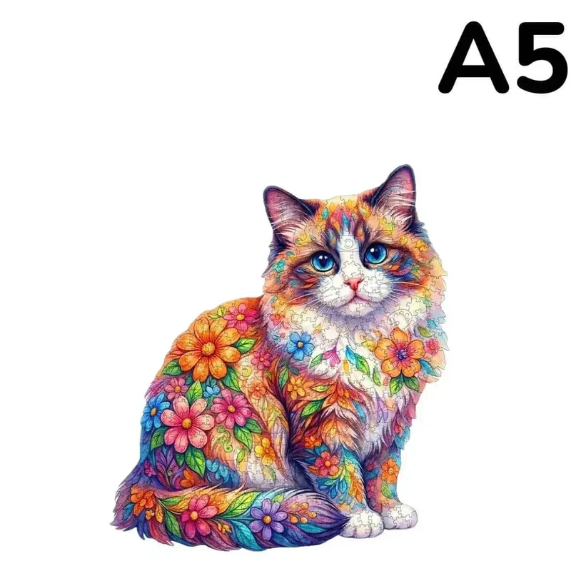 Puzzle Bois Chat Floral – Puzzle Coloré en Bois