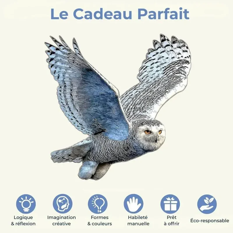 Puzzle Bois Chouette Polaire Élégante – Puzzle 2D Enfant & Adulte