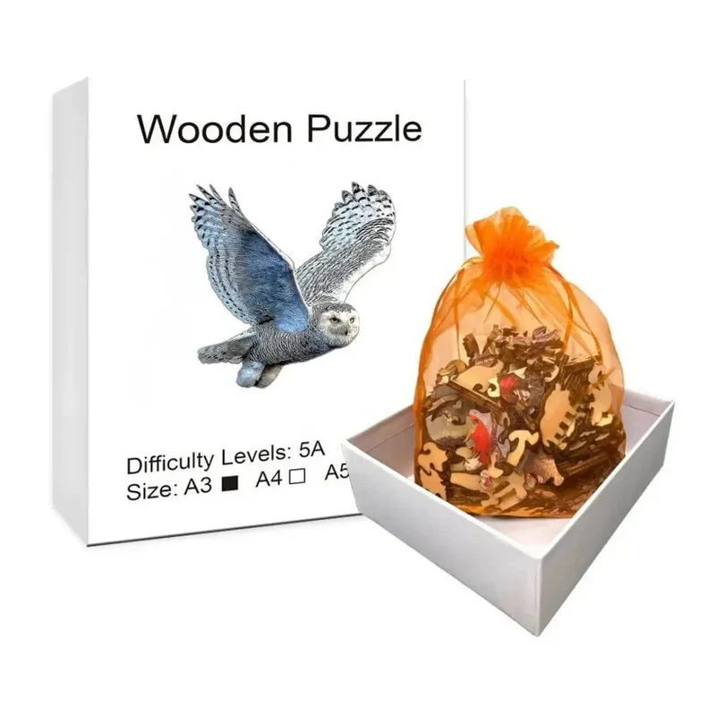 Puzzle Bois Chouette Polaire Élégante – Puzzle 2D Enfant & Adulte