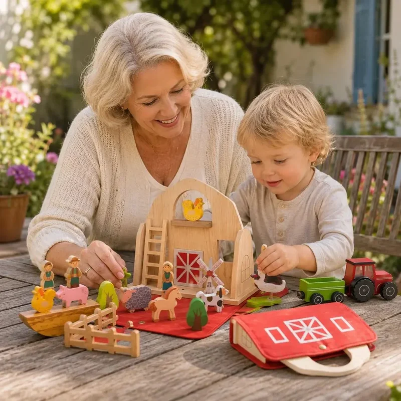 Jouet Ferme Bois Feutre Montessori – Voyage – 3 Ans