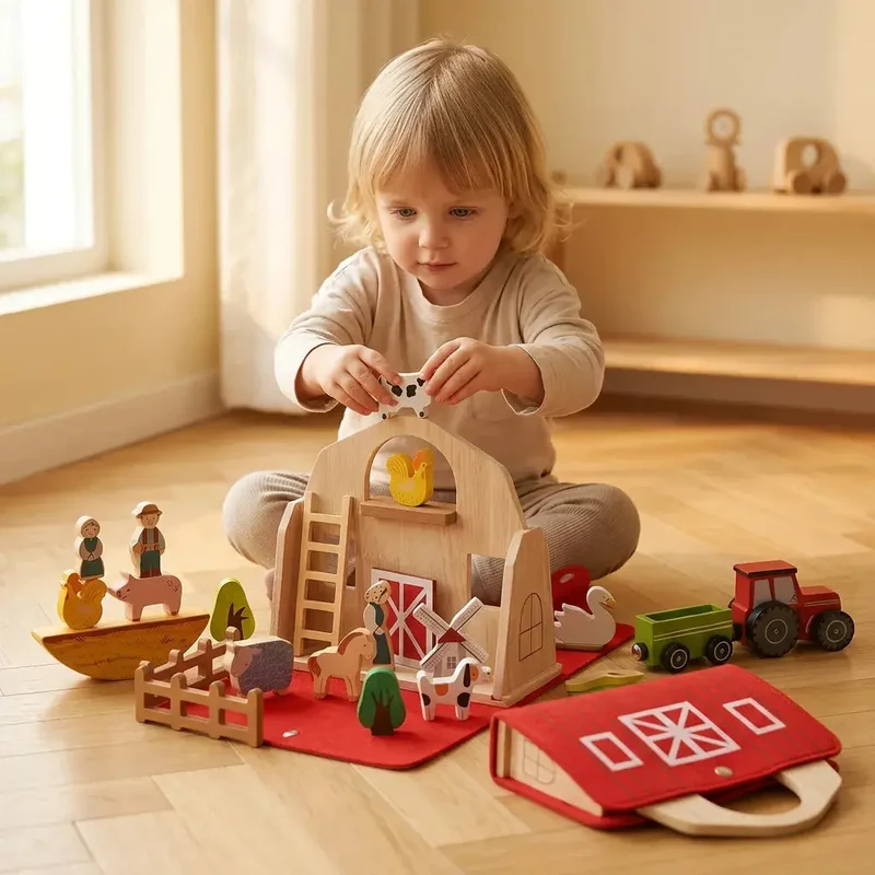 Jouet Ferme Bois Feutre Montessori – Voyage – 3 Ans