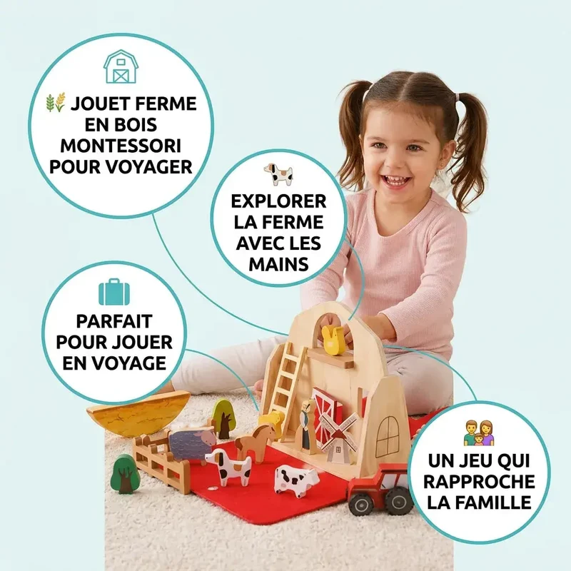 Jouet Ferme Bois Feutre Montessori – Voyage – 3 Ans