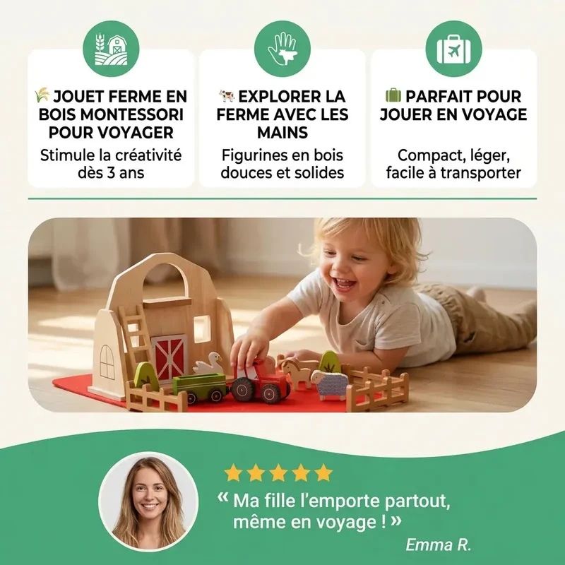 Jouet Ferme Bois Feutre Montessori – Voyage – 3 Ans