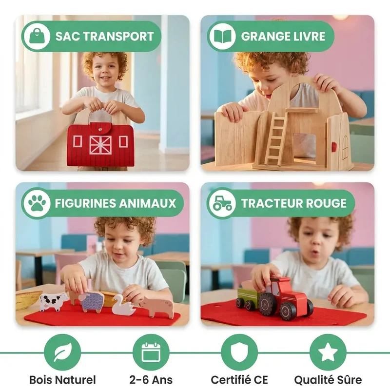 Jouet Ferme Bois Feutre Montessori – Voyage – 3 Ans
