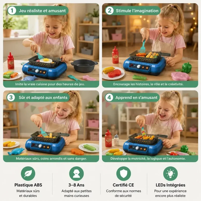 Kit Cuisine Enfant BBQ – 4 Modes – Jeu Imitation