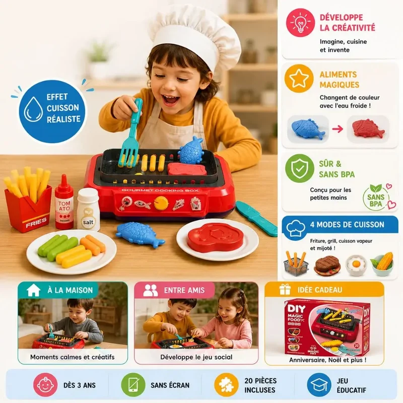 Kit Cuisine Enfant BBQ – 4 Modes – Jeu Imitation