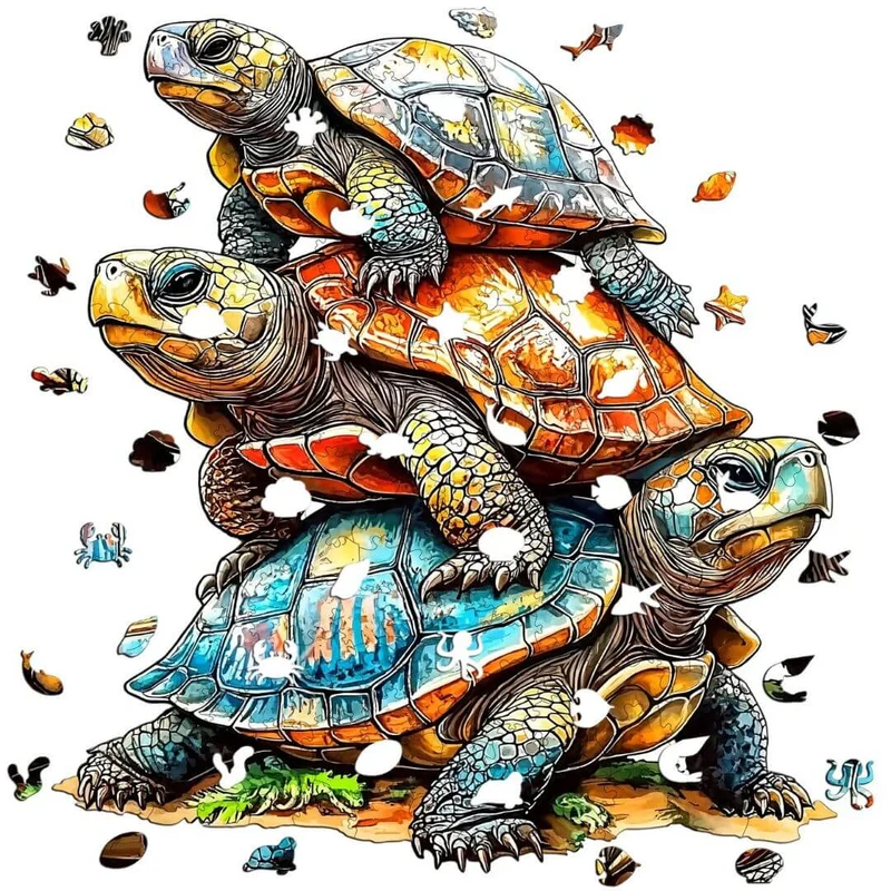 Puzzle Bois Tortues Océanes Colorées