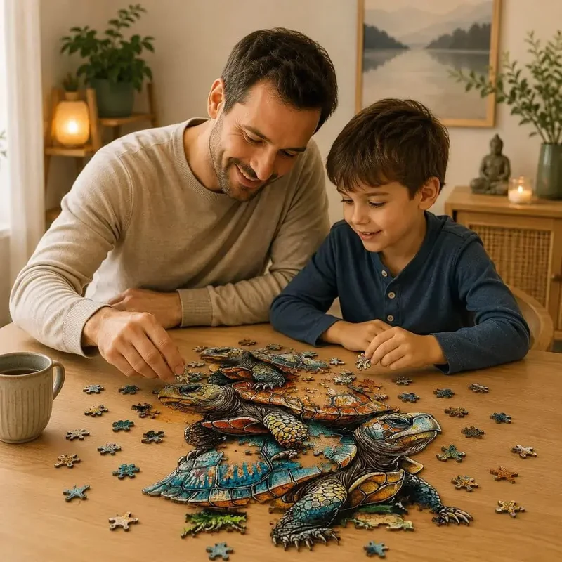 Puzzle Bois Tortues Océanes Colorées