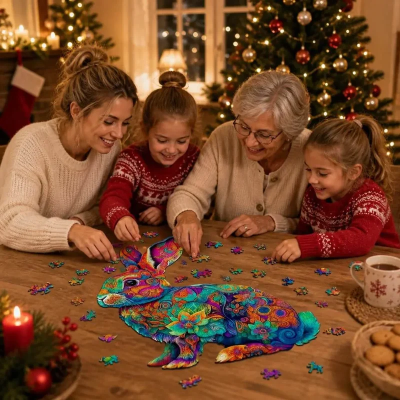 Puzzle Bois Lapin Mandala Coloré – Pièces Uniques