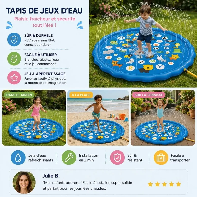 Tapis d'eau avec Sprinkler – Splash Pad Enfant | Dès 3 ans