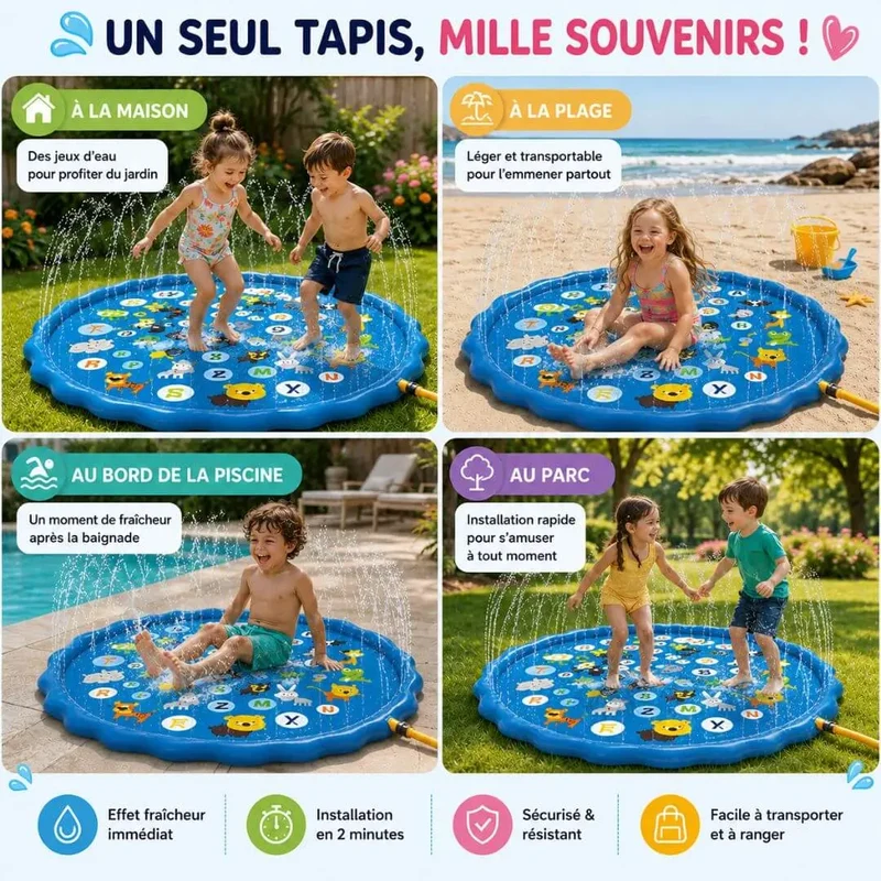 Tapis d'eau avec Sprinkler – Splash Pad Enfant | Dès 3 ans