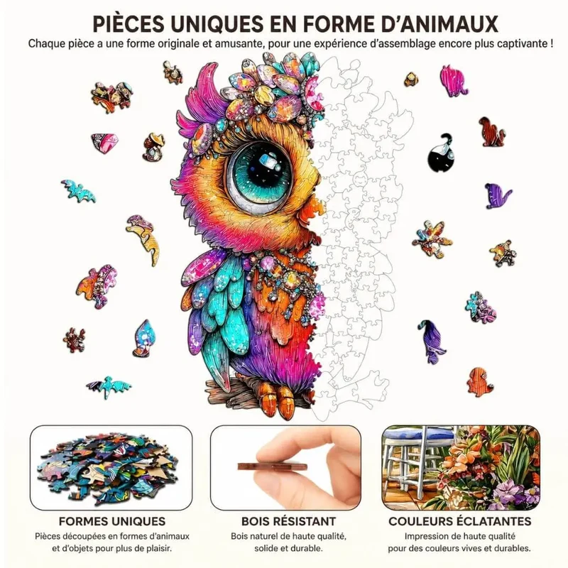 Puzzle Bois Chouette Colorée – Puzzle 2D à Assembler