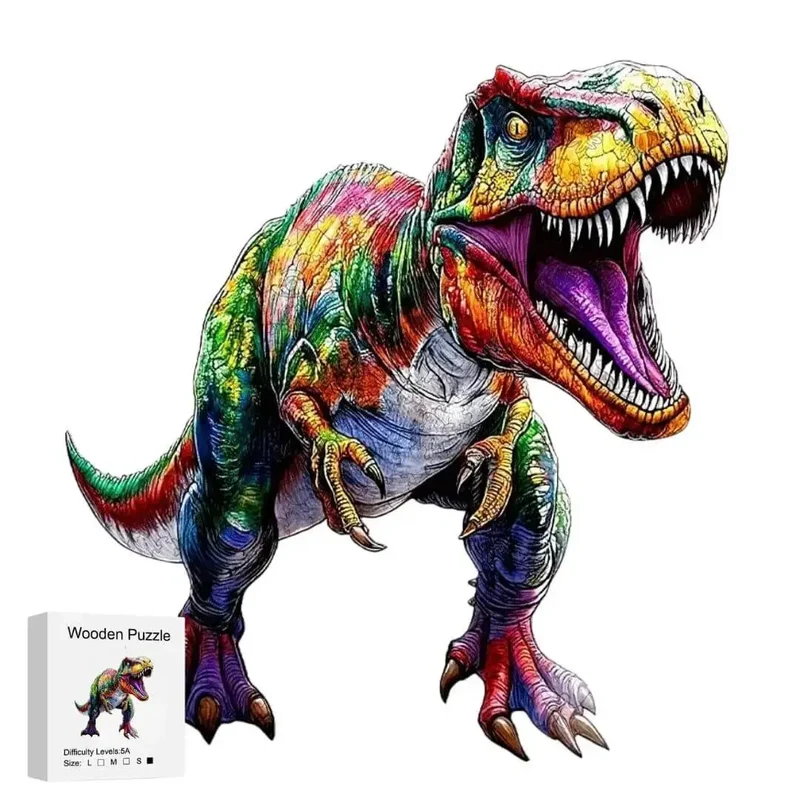 Puzzle Bois Dinosaure Coloré – Puzzle 2D à Assembler