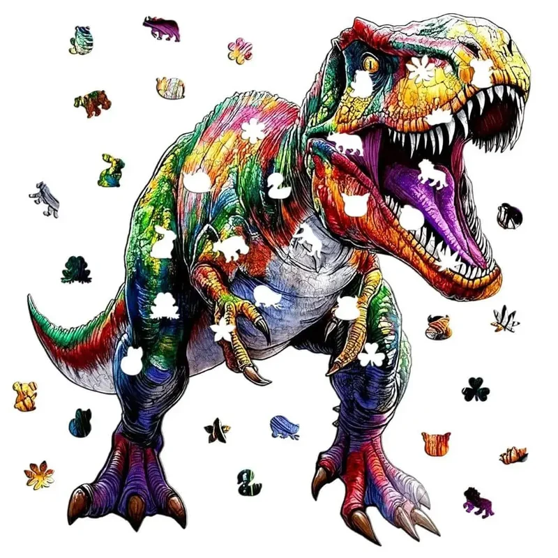 Puzzle Bois Dinosaure Coloré – Puzzle 2D à Assembler