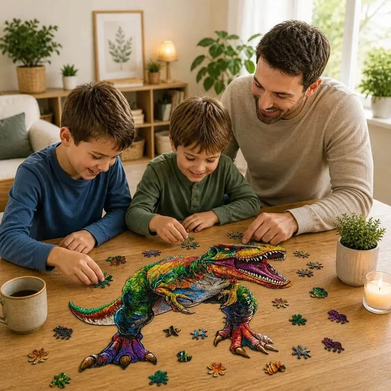 Puzzle Bois Dinosaure Coloré – Puzzle 2D à Assembler