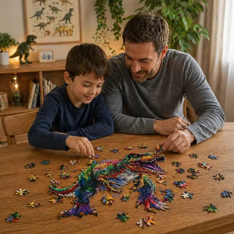 Puzzle Bois Dinosaure Coloré – Puzzle 2D à Assembler