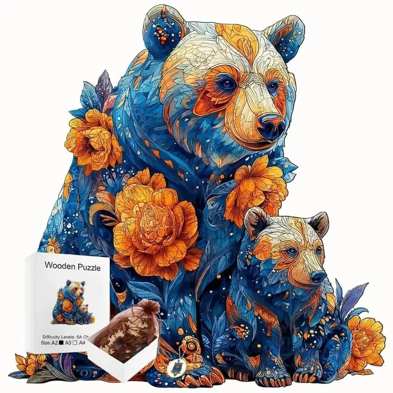 Puzzle Bois Ours Floral – Activité Sans Écran Enfant & Famille