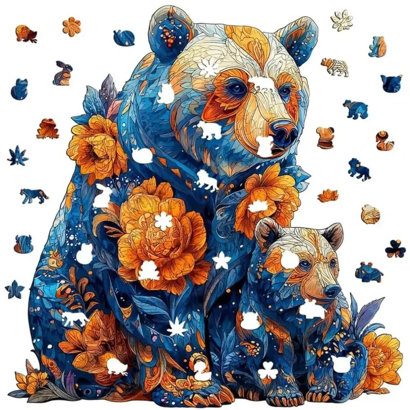 Puzzle Bois Ours Floral – Activité Sans Écran Enfant & Famille