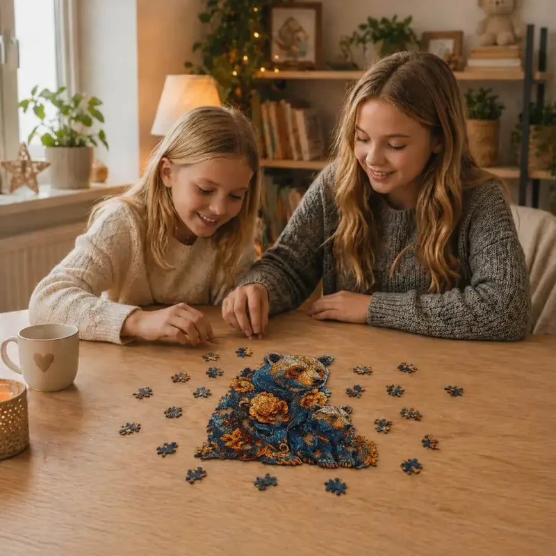 Puzzle Bois Ours Floral – Activité Sans Écran Enfant & Famille
