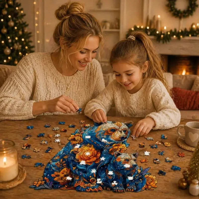 Puzzle Bois Ours Floral – Activité Sans Écran Enfant & Famille