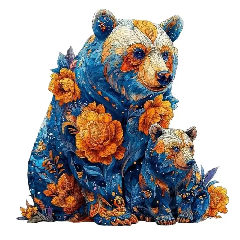 Puzzle Bois Ours Floral – Activité Sans Écran Enfant & Famille