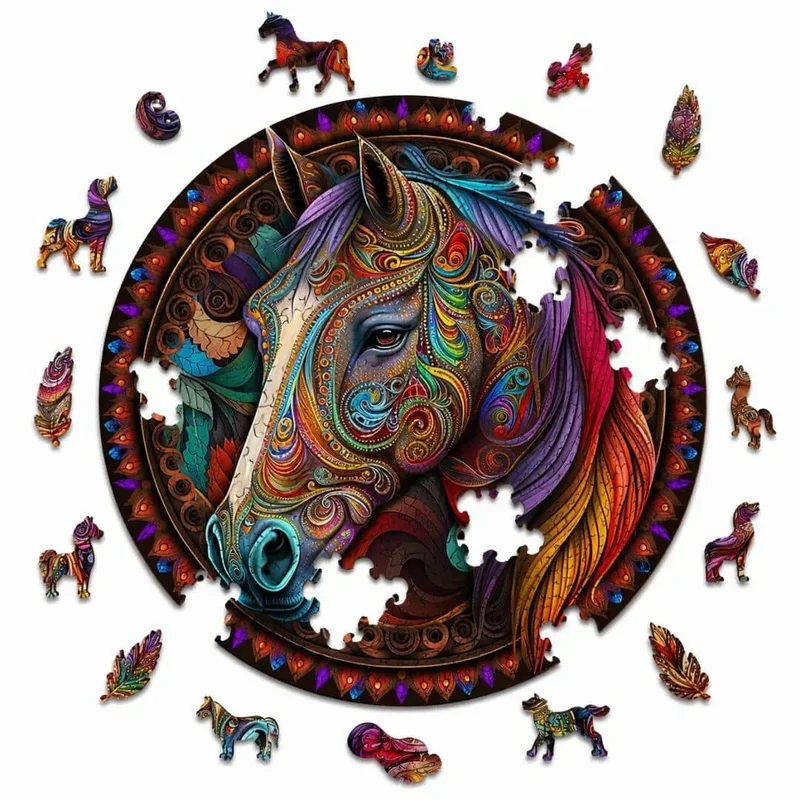 Puzzle Bois Cheval Mandala Coloré