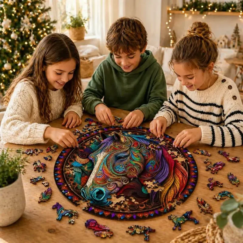 Puzzle Bois Cheval Mandala Coloré