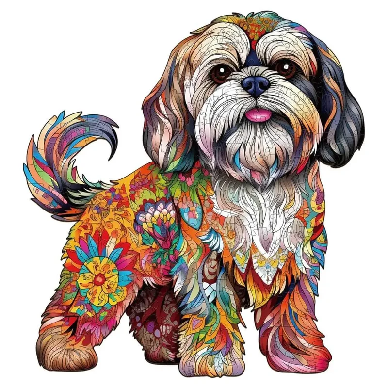 Puzzle Bois Chien Coloré Artistique