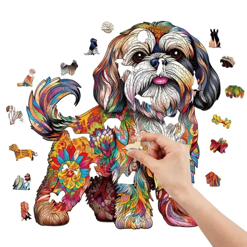 Puzzle Bois Chien Coloré Artistique