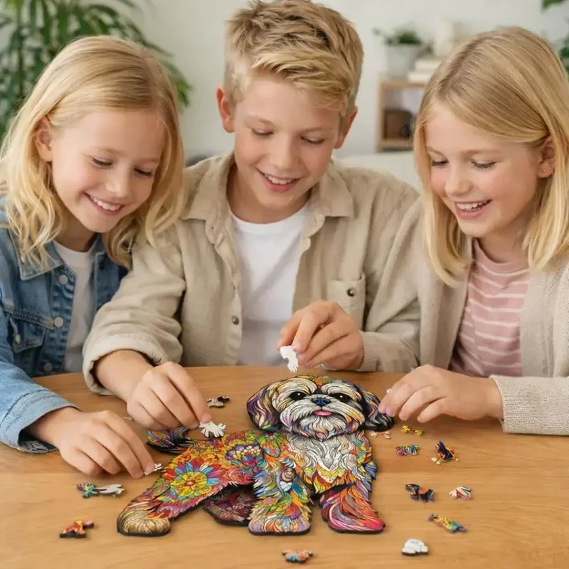 Puzzle Bois Chien Coloré Artistique